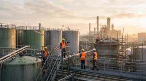 Vue large d'un site industriel européen au lever du jour, symbolisant une démarche de mise en conformité réglementaire progressive et maîtrisée